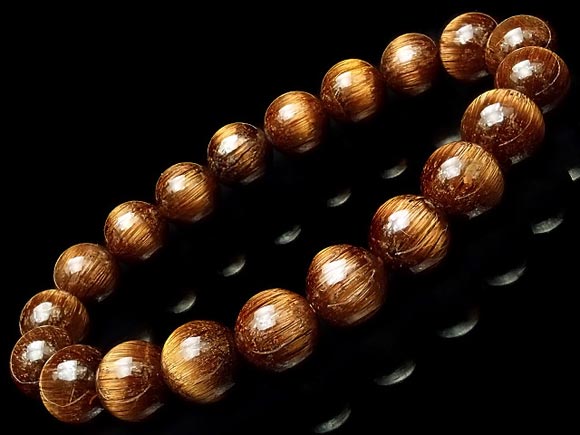 ブラウンルチルクォーツ 丸玉ブレス 9mm No.5【1点もの】▽ ルチル 針水晶 Rutilated quartz ブレスレット 数珠 ラウンド 天然石 ビー...