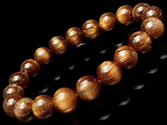 ブラウンルチルクォーツ 丸玉ブレス 10mm No.6【1点もの】▽ ルチル 針水晶 Rutilated quartz ブレスレット 数珠 ラウンド 天然石 ビ...