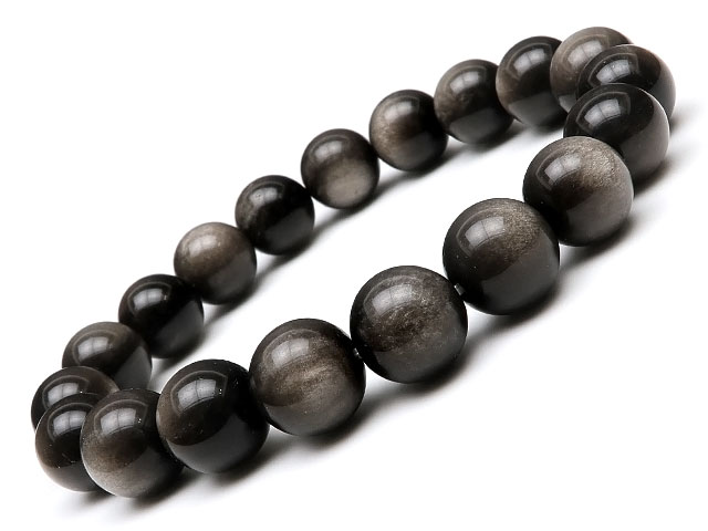 メキシコ産 シルバーオブシディアン 丸玉ブレス 10mm【1コ販売】▽ オブシディアン 黒曜石 Obsidian ブレスレット 数珠 ラウンド 天然石 ビーズ ...