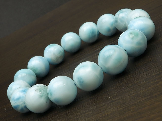 ラリマー 丸玉ブレス 13～14mm No.86【1点もの】▽ ペクトライト ラリマール ドルフィンストーン Larimar ブレスレット 数珠 ラウンド 天然石 ビーズ パワーストーン パーツ アクセサリー 素材 材料