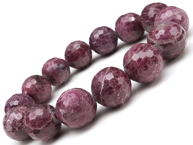 ルビー 128面カット 丸玉ブレス 14mm No.24【1点もの】▽ 紅玉 Ruby 7月の誕生石 宝石の女王 ブレスレット 数珠 ラウンド 天然石 ビーズ パワーストーン パーツ アクセサリー 素材 材料のサムネイル