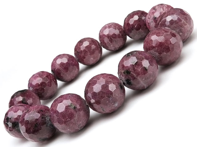 ルビー 128面カット 丸玉ブレス 14mm No.25【1点もの】▽ 紅玉 Ruby 7月の誕生石 宝石の女王 ブレスレット 数珠 ラウンド 天然石 ビーズ ...