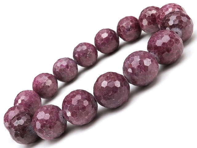 ルビー 128面カット 丸玉ブレス 13〜14mm No.26【1点もの】▽ 紅玉 Ruby 7月の誕生石 宝石の女王 ブレスレット 数珠 ラウンド 天然石 ビ...