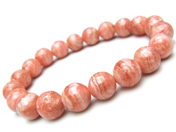 アルゼンチン産 インカローズ 丸玉ブレス 10mm No.2【1点もの】▽ ロードクロサイト 菱マンガン鉱 Incarose Rhodochrosite ブレスレット 数珠 ラウンド 天然石 ビーズ パワーストーン パーツ アクセサリー 素材 材料