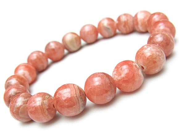 アルゼンチン産 インカローズ 丸玉ブレス 10mm No.4【1点もの】▽ ロードクロサイト 菱マンガン鉱 Incarose Rhodochrosite ブレス...