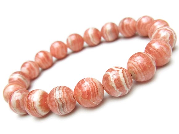 アルゼンチン産 インカローズ 丸玉ブレス 10mm No.5【1点もの】▽ ロードクロサイト 菱マンガン鉱 Incarose Rhodochrosite ブレス...