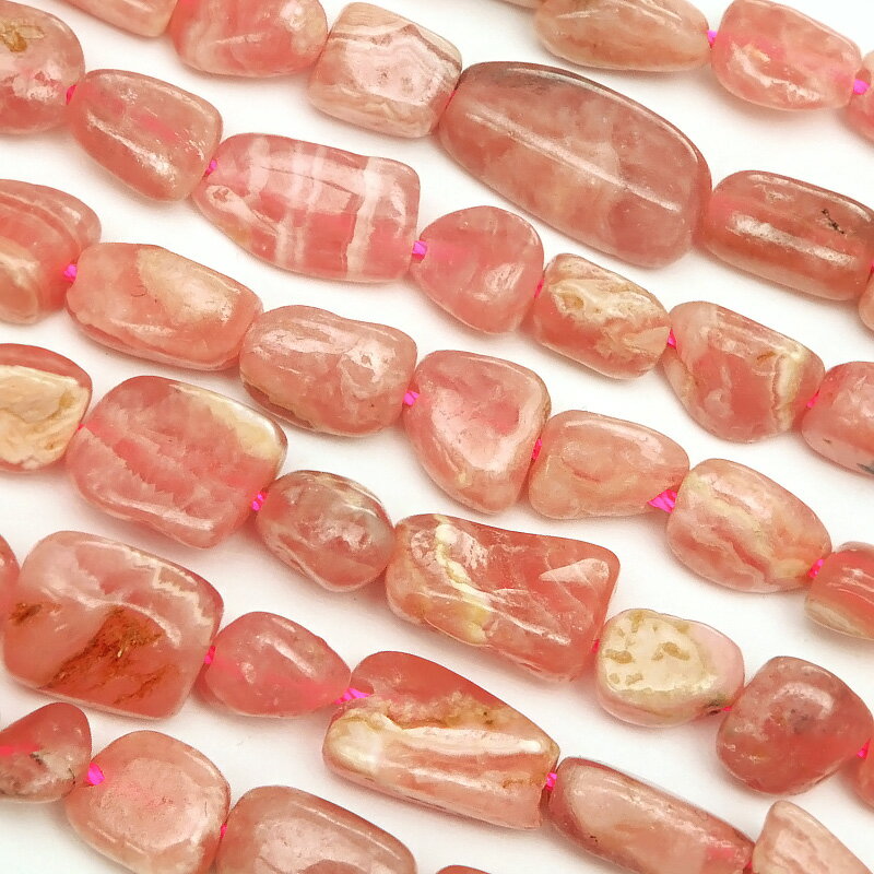 アルゼンチン産 インカローズ ナゲット 4〜10mm【1連販売】▽ ロードクロサイト 菱マンガン鉱 Incarose Rhodochrosite タンブル 連売...