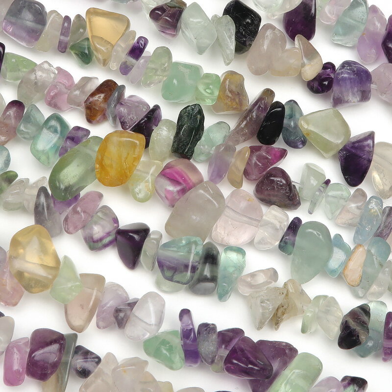 マルチカラーフローライト チップ 4～10mm［ロング連］【1連販売】▽ フローライト フルオライト 蛍石 Fluorite さざれ 連売り 天然石 ..