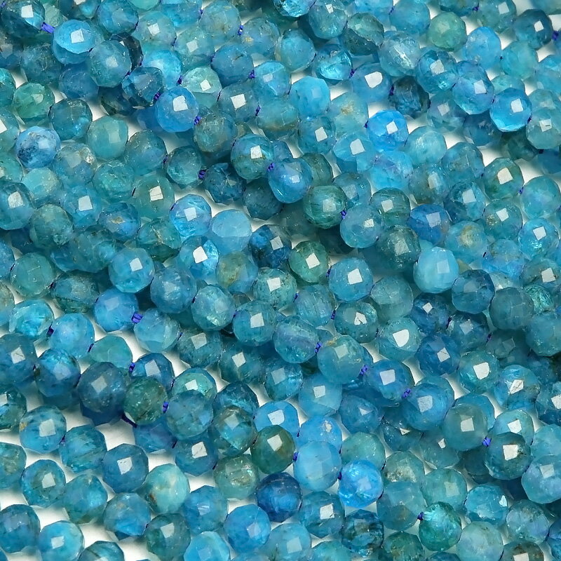 ブルーアパタイト 面カット 丸玉 3mm［プレミアムカット］【1連販売】▽ 燐灰石 Apatite ラウンドカット 連売り 天然石 ビーズ パワーストーン パーツ アクセサリー 素材 材料