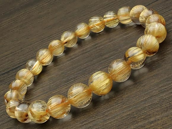 【鑑別書付き】ブラジル産 ルチルクォーツ 丸玉ブレス 8mm No.3【1点もの】▽ タイチンルチル 針水晶 Rutilated quartz ブレスレット 数...