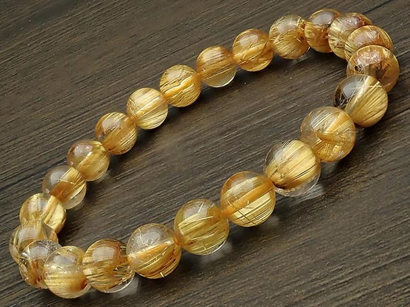 【鑑別書付き】ブラジル産 ルチルクォーツ 丸玉ブレス 8mm No.6【1点もの】▽ タイチンルチル 針水晶 Rutilated quartz ブレスレット 数...