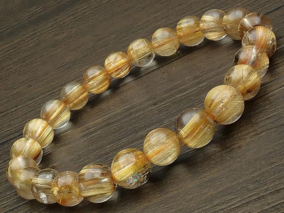 【鑑別書付き】ブラジル産 ルチルクォーツ 丸玉ブレス 8mm No.8【1点もの】▽ タイチンルチル 針水晶 Rutilated quartz ブレスレット 数...