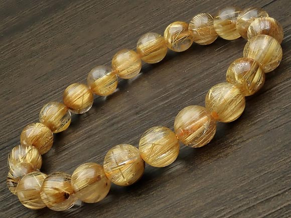 【鑑別書付き】ブラジル産 ルチルクォーツ 丸玉ブレス 9mm No.11【1点もの】▽ タイチンルチル 針水晶 Rutilated quartz ブレスレット ...