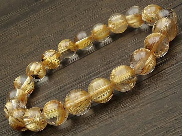 【鑑別書付き】ブラジル産 ルチルクォーツ 丸玉ブレス 9mm No.17【1点もの】▽ タイチンルチル 針水晶 Rutilated quartz ブレスレット ...