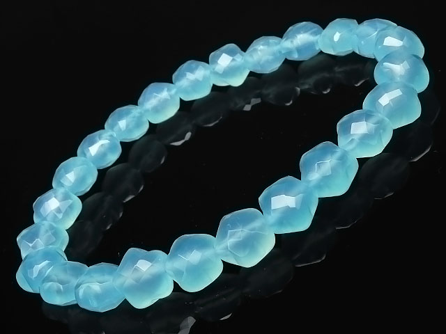 シーブルーカルセドニー スターカットブレス 8mm【1コ販売】▽ シーブルーアゲート シーブルーメノウ 玉髄 Chalcedony ブレスレット 天然石 ビーズ...