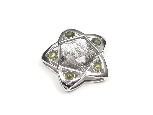 ムオニナルスタ隕石 メテオライト+モルダバイト デザインペンダント No.648【1コ販売】▽ 鉄隕石 隕鉄 天然隕石 Meteorite ペンダント シルバー...