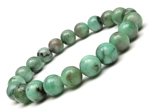 エメラルド 丸玉ブレス 9mm No.12【1点もの】▽ 翠玉 緑玉 Emerald 5月の誕生石 ブレスレット 数珠 ラウンド 天然石 ビーズ パワーストーン...