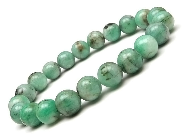 エメラルド 丸玉ブレス 9mm No.13【1点もの】▽ 翠玉 緑玉 Emerald 5月の誕生石 ブレスレット 数珠 ラウンド 天然石 ビーズ パワーストーン...