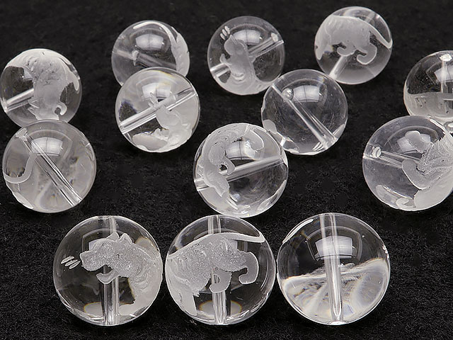 【粒販売】白虎 彫刻 クリスタル 丸玉 16mm【2粒販売】▽ クリスタル 水晶 本水晶 ロッククリスタル 水精 石英 Crystal quartz 4月の誕生石 ラウンド 丸ビーズ 粒売り 天然石 ビーズ パワーストーン パーツ アクセサリー 素材 材料 2