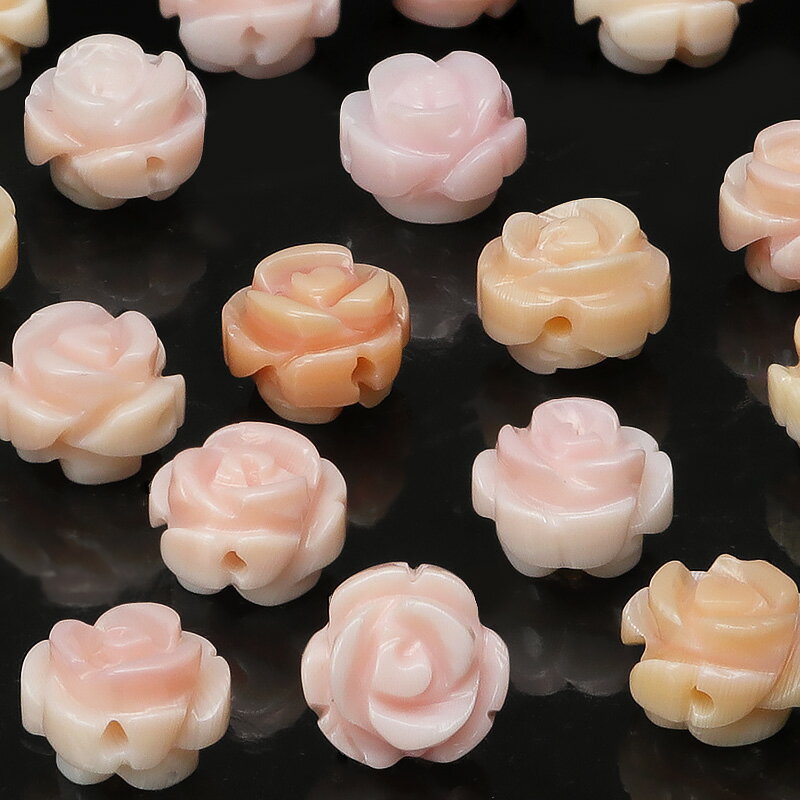 【粒販売】バハマ産 クイーンコンクシェル ローズ(薔薇彫刻) 6×4mm【3粒販売】▽ コンク貝 ピンクガイ ピンクシェル フラワー 粒売り 天然石 ビーズ パ...