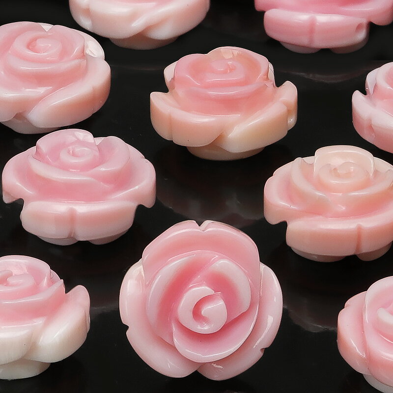 【粒販売】バハマ産 クイーンコンクシェル ローズ(薔薇彫刻) 10×5mm【2粒販売】▽ コンク貝 ピンクガイ ピンクシェル フラワー 粒売り 天然石 ビーズ ...