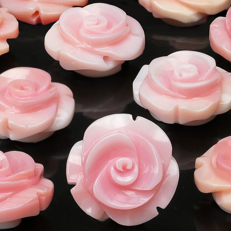 【粒販売】バハマ産 クイーンコンクシェル ローズ(薔薇彫刻) 12×6mm【2粒販売】▽ コンク貝 ピンクガイ ピンクシェル フラワー 粒売り 天然石 ビーズ ...