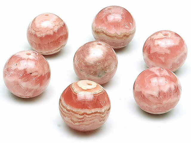 アルゼンチン産 インカローズ 丸玉 10mm No.6▽ ロードクロサイト 菱マンガン鉱 Incarose Rhodochrosite ラウンド 丸ビーズ 粒売り 天然石 ビーズ パワーストーン パーツ アクセサリー 素材 材料