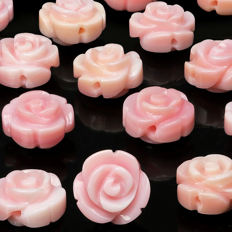 【粒販売】バハマ産 クイーンコンクシェル ローズ(薔薇彫刻) 8×5mm【2粒販売】▽ コンク貝 ピンクガイ ピンクシェル フラワー 粒売り 天然石 ビーズ パ...