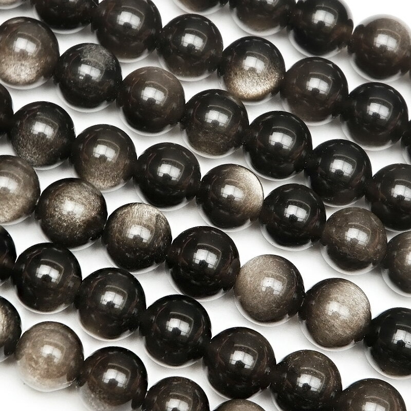 メキシコ産 シルバーオブシディアン 丸玉 6mm【1連販売】▽ オブシディアン 黒曜石 Obsidian ラウンド 丸ビーズ 連売り 天然石 ビーズ パワースト...