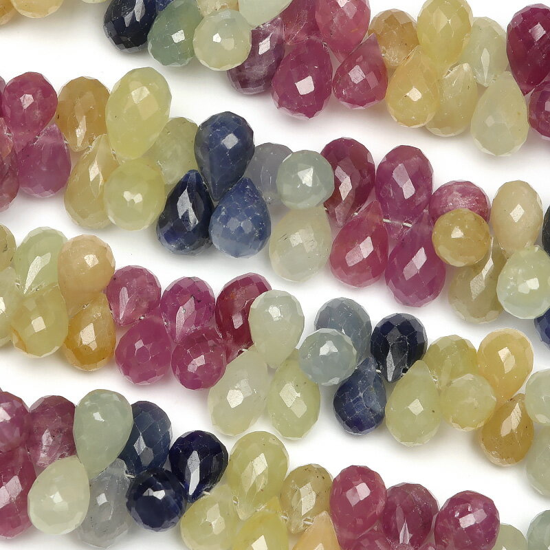 マルチカラーサファイア ドロップカット 7～10mm［プレミアムカット］【1連販売】▽ サファイヤ 蒼玉 Sapphire 9月の誕生石 コランダム しずく 雫 連売り 天然石 ビーズ パワーストーン パーツ アクセサリー 素材 材料