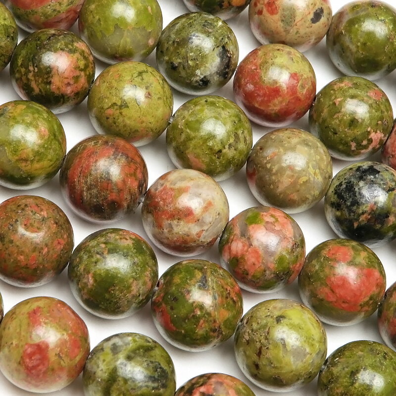 ユナカイト 丸玉 8mm【1連販売】▽ ユニカイト ユナカ石 緑簾石 Unakite ラウンド 丸ビーズ 連売り 天然石 ビーズ パワーストーン パーツ アクセ...