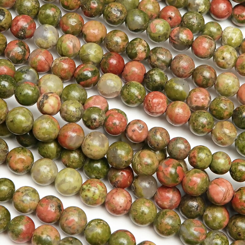 ユナカイト 丸玉 4mm【1連販売】▽ ユニカイト ユナカ石 緑簾石 Unakite ラウンド 丸ビーズ 連売り 天然石 ビーズ パワーストーン パーツ アクセサリー 素材 材料