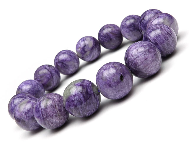 チャロアイト 丸玉ブレス 14mm No.7【1点もの】▽ チャロ石 Charoite 世界三大ヒーリングストーン ブレスレット 数珠 ラウンド 天然石 ビーズ パワーストーン パーツ アクセサリー 素材 材料