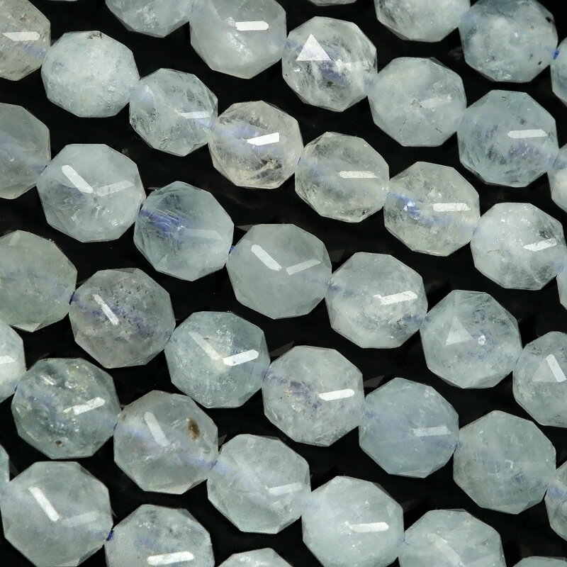 アクアマリン スターカット 丸玉 6mm［プレミアムカット］【1連販売】▽ アクワマリン 藍玉 緑柱石 Aquamarine 3月の誕生石 面カット ラウンドカット 連売り 天然石 ビーズ パワーストーン パーツ アクセサリー 素材 材料
