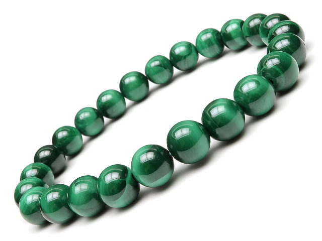 マラカイト 丸玉ブレス 8mm【1コ販売】▽ 孔雀石 Malachite ブレスレット 数珠 ラウンド 天然石 ビーズ パワーストーン パーツ アクセサリー 素材 材