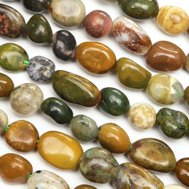 オーシャンジャスパー ナゲット 5〜11mm【1連販売】▽ オービキュラージャスパー スネークジャスパー 碧玉 Jasper タンブル 連売り 天然石 ビーズ ...