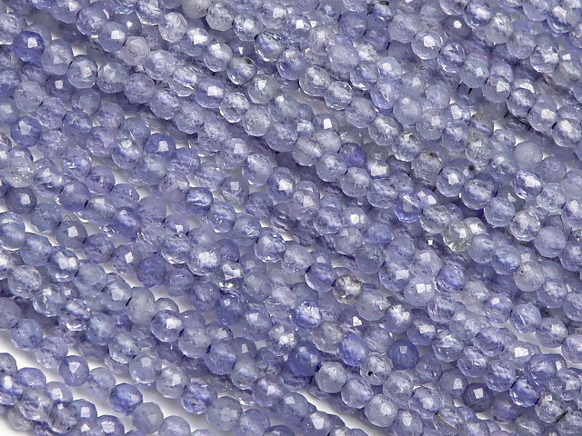 タンザナイト 面カット 丸玉 2mm［プレミアムカット］【1連販売】▽ ブルーゾイサイト 灰簾石 Tanzanite 12月の誕生石 ラウンドカット 極小 連売り 天然石 ビーズ パワーストーン パーツ アクセサリー 素材 材料