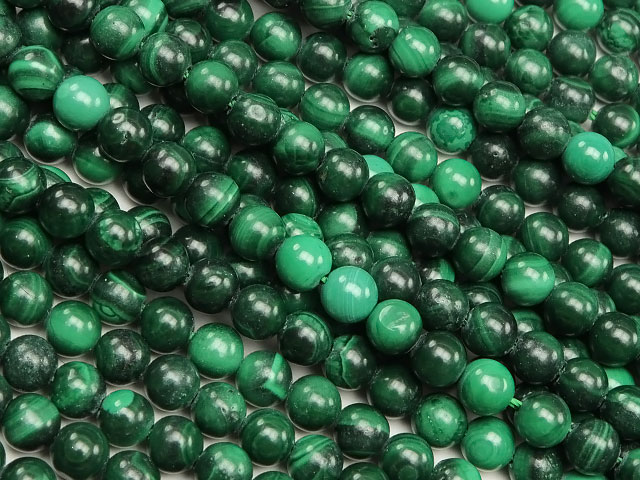 マラカイト 丸玉 4mm 【1連販売】▽ 孔雀石 Malachite ラウンド 丸ビーズ 連売り 天然石 ビーズ パワーストーン パーツ アクセサリー 素材 材料 1