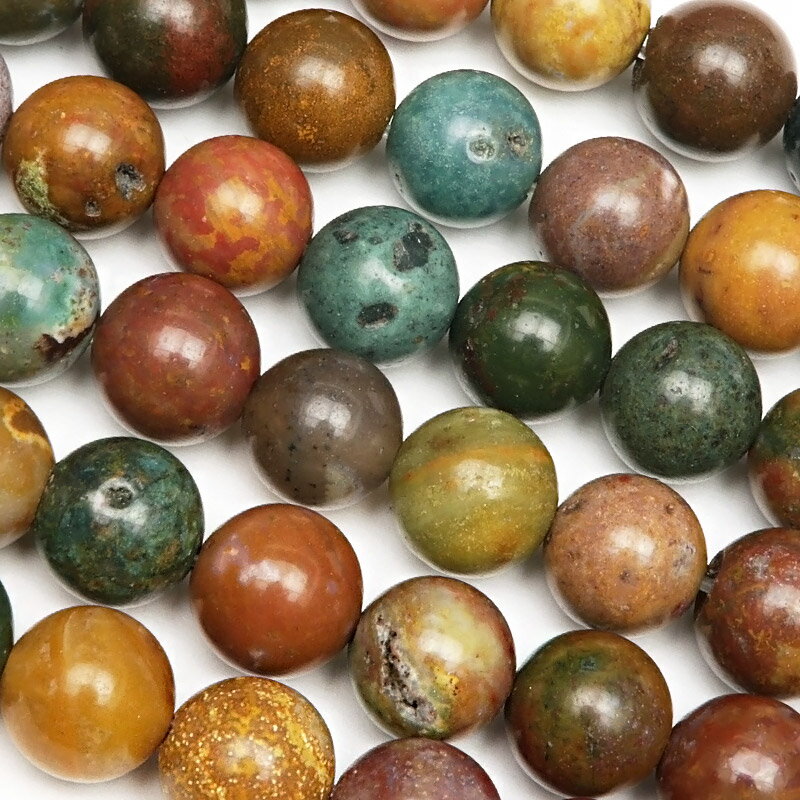 オーシャンジャスパー 丸玉 8mm【1連販売】▽ オービキュラージャスパー スネークジャスパー 碧玉 Jasper ラウンド 丸ビーズ 連売り 天然石 ビーズ ...