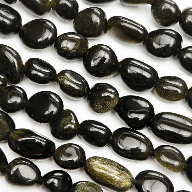 ゴールデンオブシディアン ナゲット 6〜12mm【1連販売】▽ オブシディアン 黒曜石 Obsidian タンブル 連売り 天然石 ビーズ パワーストーン パー...