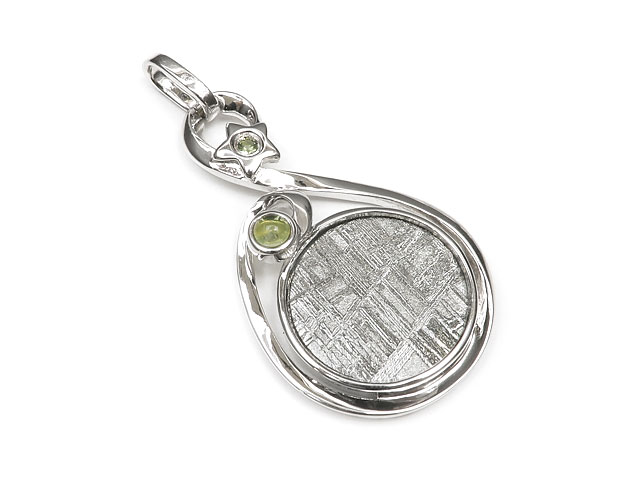 ムオニナルスタ隕石 メテオライト+モルダバイト ペンダントトップ 34×20mm【1コ販売】▽ 鉄隕石 隕鉄 天然隕石 Meteorite ペンダント シルバー...