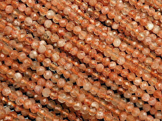 サンストーン 面カット 丸玉 2mm［プレミアムカット］【1連販売】▽ ヘリオライト 日長石 Sunstone ラウンドカット 極小 連売り 天然石 ビーズ パワーストーン パーツ アクセサリー 素材 材料