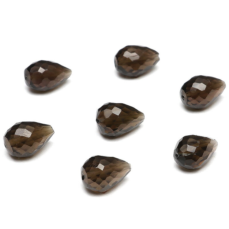 【粒販売】スモーキークォーツ ドロップカット 7～8mm［縦穴］【3粒販売】▽ 煙水晶 Smoky quartz しずく 雫 粒売り 天然石 ビーズ パワーストーン パーツ アクセサリー 素材 材料