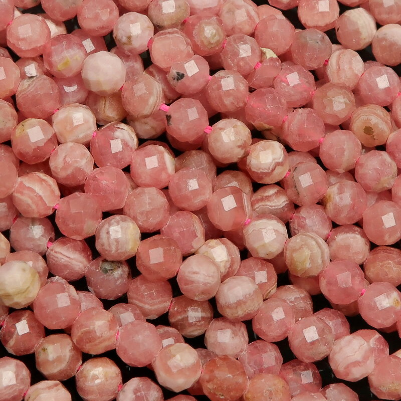 アルゼンチン産 インカローズ 32面カット 丸玉 4mm［プレミアムカット］▽ ロードクロサイト 菱マンガン鉱 Incarose Rhodochrosite ラウンドカット 極小 連売り 天然石 ビーズ パワーストーン パーツ アクセサリー 素材 材料