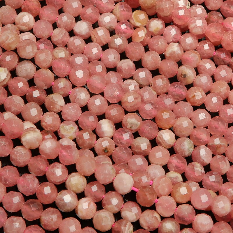 アルゼンチン産 インカローズ 面カット 丸玉 3mm［プレミアムカット］▽ ロードクロサイト 菱マンガン鉱 Incarose Rhodochrosite ラウンドカット 極小 連売り 天然石 ビーズ パワーストーン パーツ アクセサリー 素材 材料