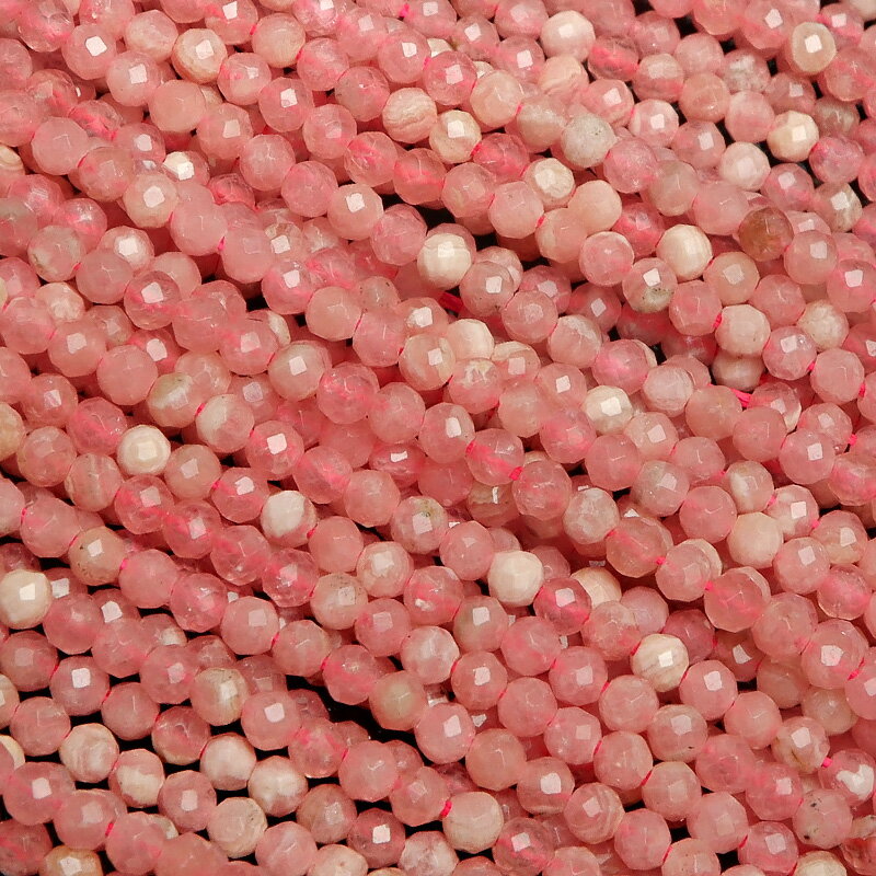 アルゼンチン産 インカローズ 面カット 丸玉 2mm［プレミアムカット］▽ ロードクロサイト 菱マンガン鉱 Incarose Rhodochrosite ラウンドカット 極小 連売り 天然石 ビーズ パワーストーン パーツ アクセサリー 素材 材料