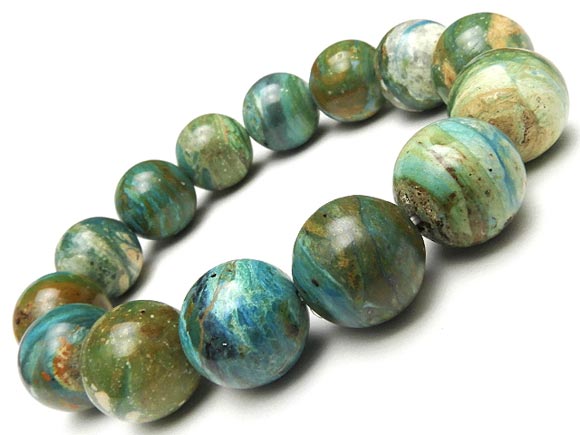 ペルー産 ブルーオパール 丸玉ブレス 14mm No.21【1点もの】▽ オパール 蛋白石 Opal 10月の誕生石 ブレスレット 数珠 ラウンド 天然石 ビー...