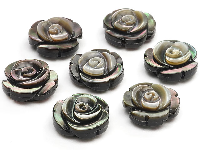 ブラックシェル 薔薇彫刻 12mm▽ ブラックリップ 黒蝶貝 真珠母貝 Black shell 粒売り 天然石 ビーズ パワーストーン パーツ アクセサリー 素材 材料