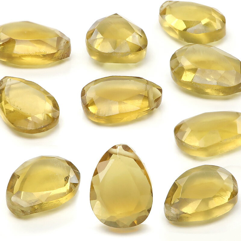 【粒販売】ブラジル産 レモンクォーツ ペアシェイプカット 10〜11mm【2粒販売】▽ レモン水晶 硫黄水晶 Lemon quartz しずく 雫 粒売り 天然...