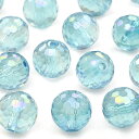【粒販売】アクアオーラ 128面カット 丸玉 8mm【4粒販売】▽ クリスタル 水晶 蒸着水晶 Crystal 4月の誕生石 ラウンドカット 粒売り 天然石 ビーズ パワーストーン パーツ アクセサリー 素材 材料